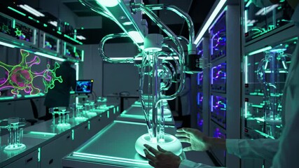 Leinwandbilder - Exploring a high-tech laboratory with advanced equipment and glowing interface