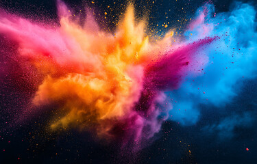 colorful powder explosion in vibrant colors for the holi festival, an abstract background with copy 