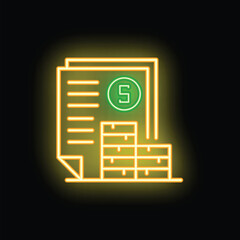 Poster - Neon glowing icon of a financial report with a dollar sign, representing the cost calculation for warehouse storage