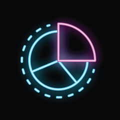 Poster - Vibrant neon sign illustrating a dynamic pie chart with motion lines, set against a black background