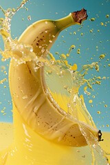 Poster - Fresh banana is being doused with golden liquid, evoking a cool and tropical vibe
