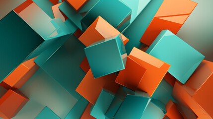 Aufkleber - Abstract 3D shapes with orange and teal lighting, creating a vibrant technology background for a website banner.

