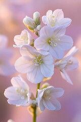 Canvas Print - Delicate White Flowers Bloom, Soft Background, Dreamy Floral Portrait with Shallow Depth of Field