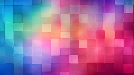 Poster - Abstract digital art background with colorful squares in blue, pink, yellow, and transparent cubes, ideal for displays.

