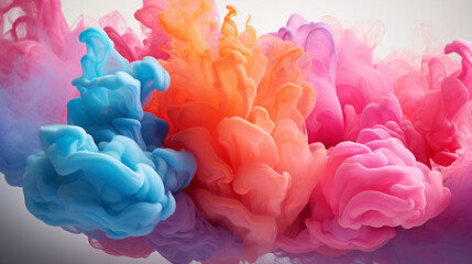 Poster - Abstract artistic elements with blue, orange, and pink splashing over a white background, ideal for presentations.

