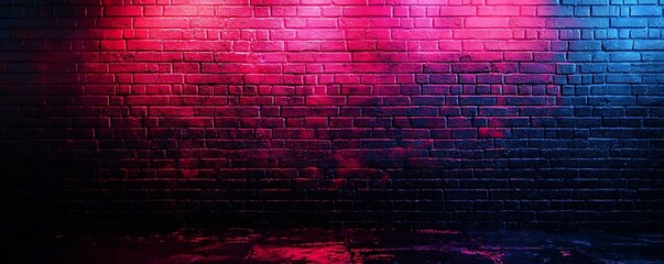 Wall Mural - vivid neon lights flicker against a gritty, unfinished brick wall, with red and blue lighting effect