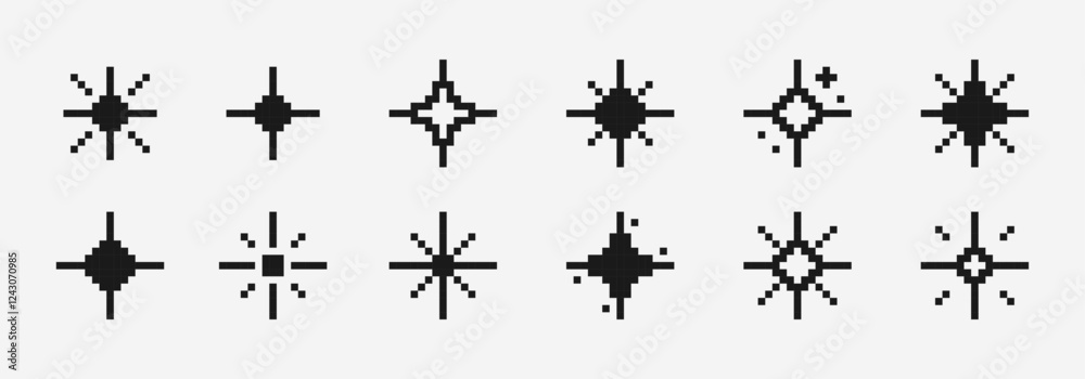 Exploding Star Pixel Animation Pixel art sparkling stars, flashes, fireworks. Set of pixelated ...