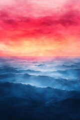 Wall Mural - wake up to a sunrise in your design with a colorful red and blue gradient, where noisy grain texture