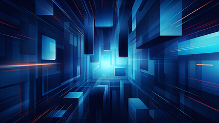 Poster - Abstract glass photography with a blue high-tech futuristic gradient background, perfect for presentations and displays.


