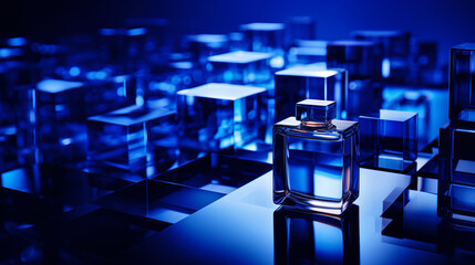 Poster - Abstract glass photography with a blue high-tech futuristic gradient background, perfect for presentations and displays.

