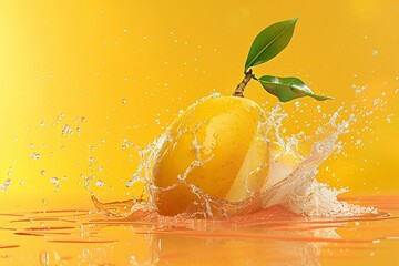Poster - Juicy mango is diving into water, bursting with refreshing juice