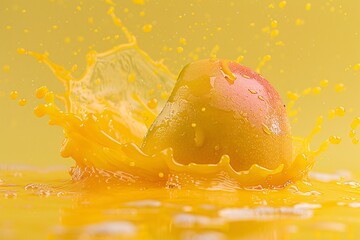 Fototapete - Juicy mango is dropping into a pool of refreshing juice