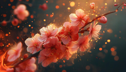 Poster - Pink cherry blossom tree with light bokeh