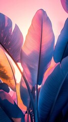 Poster - Lush foliage stands tall, illuminated by the warm colors of the setting sun. The intricate textures of each leaf create an enchanting dance of light and shadow, embodying serenity
