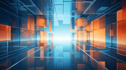 Poster - A blue and orange abstract background with reflections, featuring a high-tech style, ideal for presentations.

