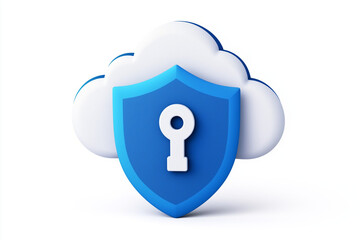 Wall Mural - cloud storage icon with shield, data security theme, modern vector, blue and white, isolated on white background