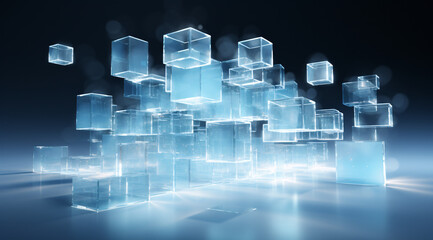 Poster - A C4D-style artwork set against a white and blue background, perfect for tech presentations and displays.

