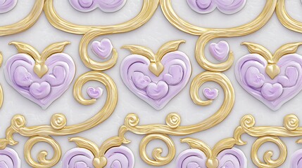 Wall Mural - Elegant purple and gold heart pattern; romantic wall decor; textured background