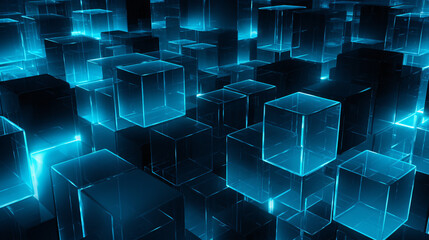 Poster - Close-up of an amazing structure made of semitransparent shapes in blue and black, ideal for futuristic displays.

