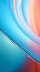 Poster - Close-up of curved glass with colorful lines on a light blue futuristic background, ideal for banners.

