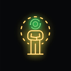 Poster - neon sign illustrating a person with rotating circular arrows above their head, symbolizing thinking