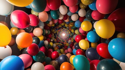 Poster - Floating balloons arranged in a spiral shape, creative and visually stunning composition.