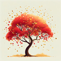 Wall Mural - Autumn Tree with Falling Leaves