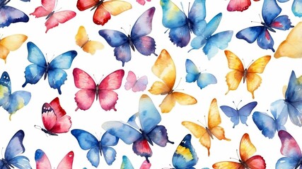 Poster - colorful watercolor butterflies create a vibrant pattern showcasing nature's beauty in delicate art