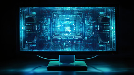 Poster - A futuristic monitor displaying an advanced interface, showcasing cutting-edge technology and a sleek, modern design.

