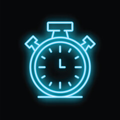 Poster - Blue neon stopwatch icon glowing in the dark, representing time management and deadlines
