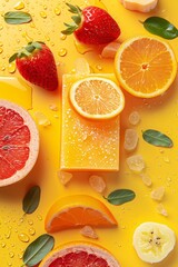 Poster - Colorful composition showcasing the invigorating and fresh essence of citrus fruits in soap making