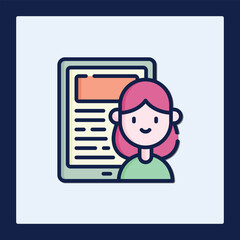 Aufkleber - Blogger Icon:  Female User with Digital Tablet and Blog Post