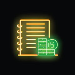 Poster - Neon glowing icon of fifteen days delivery time with notebook on black brick wall background, concept of fast delivery service