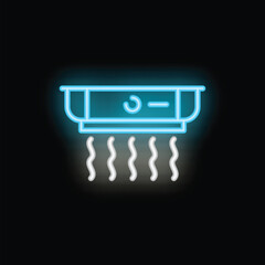 Poster - Blue neon air conditioner blowing cold air on dark background