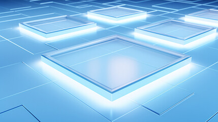 Fototapete - Isometric flooring with minimalist blue and frosted white glow, perfect for technology presentation display backgrounds.

