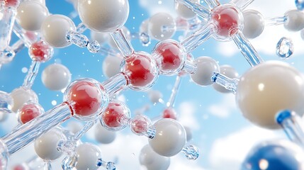 Wall Mural - Microscopic 3D Render of Molecular Structure Atoms Bonds Science Research Technology