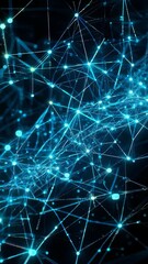 Poster - Vertical video captures an intricate web of glowing blue lines and dots, symbolizing data flow and connectivity in a digital ecosystem, perfect for tech themes