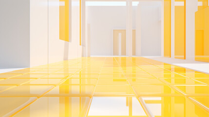 Fototapete - Isometric flooring with minimalist yellow and frosted interior design, perfect for technology presentation display backgrounds.

