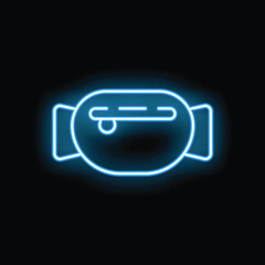 Poster - Blue neon sign glowing waist bag icon isolated on a black brick wall background
