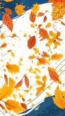 Poster - Vertical video captures a lively autumn background filled with fallen orange and yellow leaves. Flowing lines add a dynamic touch to the design