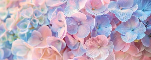 Poster - Gorgeous pastel hydrangea blooms creating a stunning floral backdrop texture