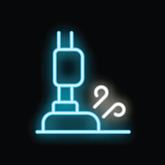 Poster - Neon cleaning concept with a vacuum cleaner removing dust particles from the floor, ideal for hygiene and sanitation themes