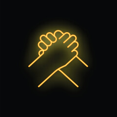 Poster - Neon sign illustrating two hands shaking, symbolizing concepts such as partnership, agreement, and teamwork