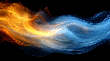Poster - Abstract fiery orange and cool blue waves flowing against a black background.  Perfect for technology, energy, or duality concepts.
