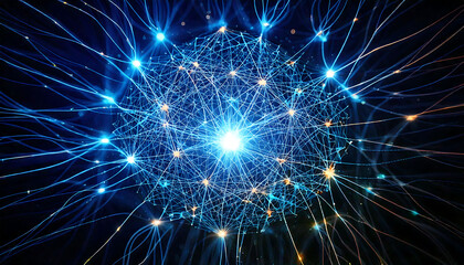 Poster - Stunning abstract image depicting a glowing neural network or interconnected system.  Perfect for tech, science, AI, and network concepts.