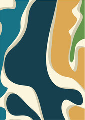 Poster - Abstract background with curved shapes, Blue, turquoise, yellow,green. Wall decor, decoration, graphics. Flyer,seamless