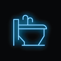 Poster - Blue neon sign of a modern empty hot tub with stairs, perfect for spa and wellness projects