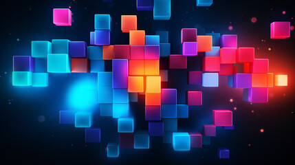 Poster - A vibrant, colorful geometric shape game background with black and vibrant colors, perfect for technology-themed banner cards.

