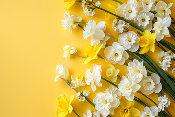 Poster - Beautiful spring or easter background with yellow and white daffodils on a sunny yellow backdrop
