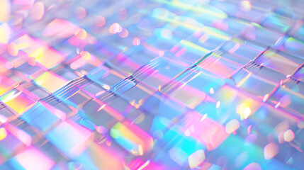 Leinwandbilder - An iridescent or holographic surface with a festive banner card on a premium white background.

